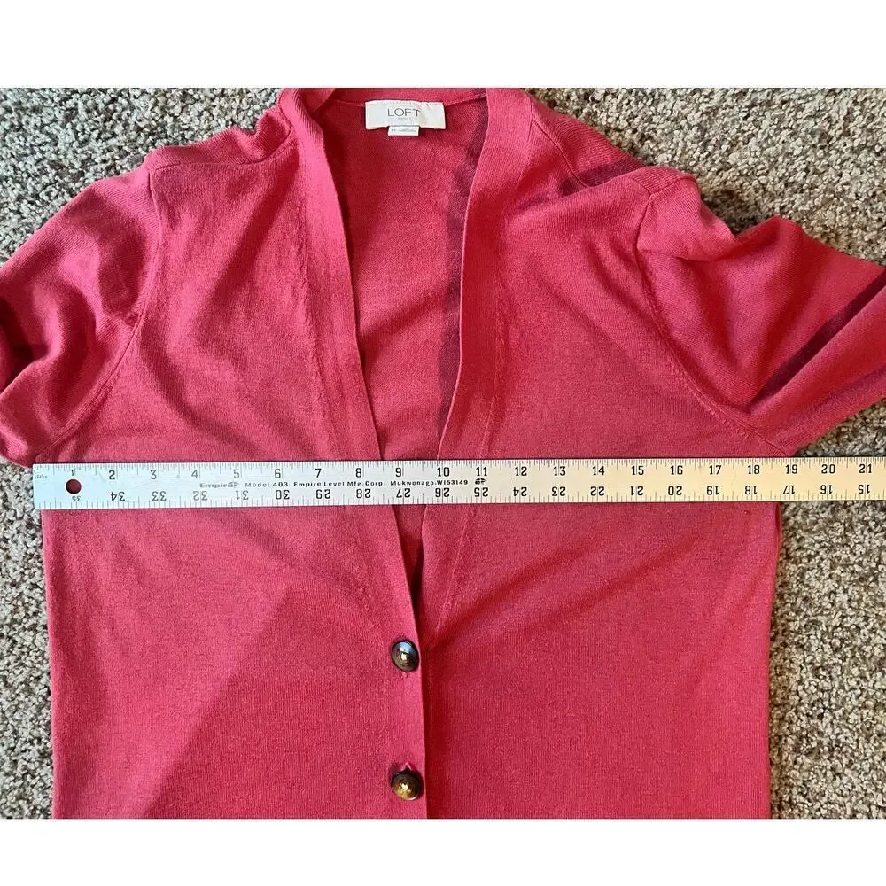 LOFT Long Cardigan, Medium, Dark Pink / Red, Button, Cotton Blend, Office, Work